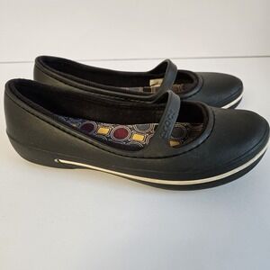 Crocs Mary Jane Flats 7 W Black Lined Slip Ons Shoe Comfort